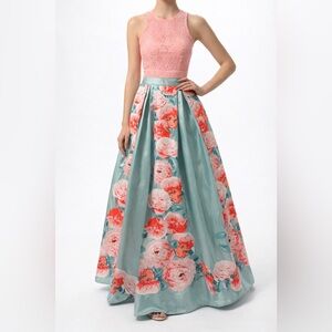 Dillard's Floral Prom Dress with Lace High-Neck Top